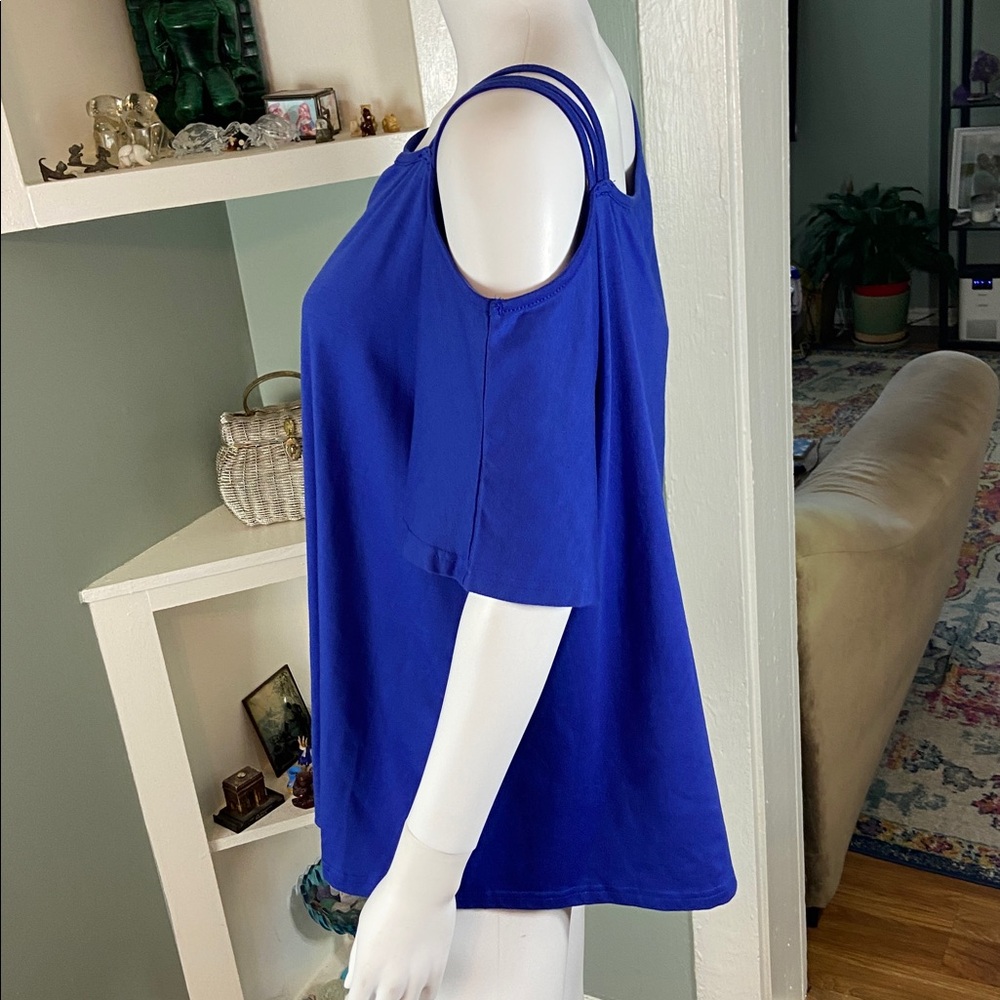 3/$12 Shein Curve Blue-Purple Polycotton Off One Shoulder Tee T-Shirt Blouse Top - Picture 3 of 8